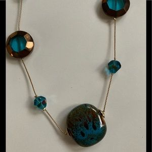 🛍 Long Blue stone and crystal necklace & earrings